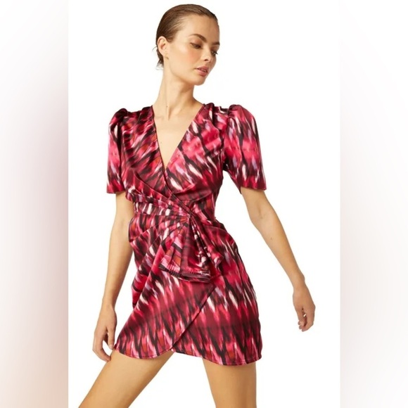 MISA Los Angeles Women's Pink Satin Draped Faux Wrap Mini Dress Size S‎ $370 - Picture 2 of 10